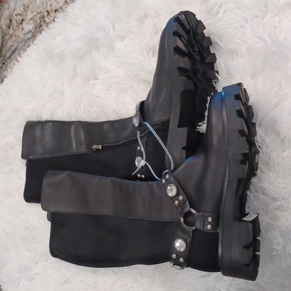 KARL LAGERFELD MILLA LEATHER RHINESTONE EMBELLISHED KNEE HIGH BOOTS SZ 8 w/Flaw - Picture 7 of 16